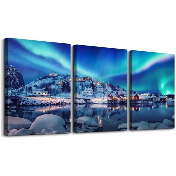 Wall Decorations For Living Room Canvas Wall Art For Bedroom Aurora Landscape Wall Pictures Stretched And Framed Wall Paintings 3 Piece Office Wall Decor Walls Ready To Hang For Room Home Decor Art