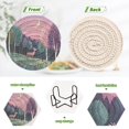 thumbnail image 4 of Yayeee 6 PCS Drink Coasters with Holder Set Woven Absorbent Round Tabletop Hot Pad, Green Night Deer, 4 of 7