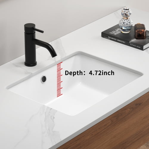 Rectangular Undermount Bathroom Sink, White Ceramic Lavatory Vanity Basin, With Overflow, High-Temp Fired, Cutting Template Included