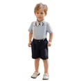 thumbnail image 6 of ‌LYMAYTER Boys Gentleman Outfits Baby Formal Sets,Infant Shirt + Shorts + Bow Tie + Suspenders 1Y-11Y, 6 of 8