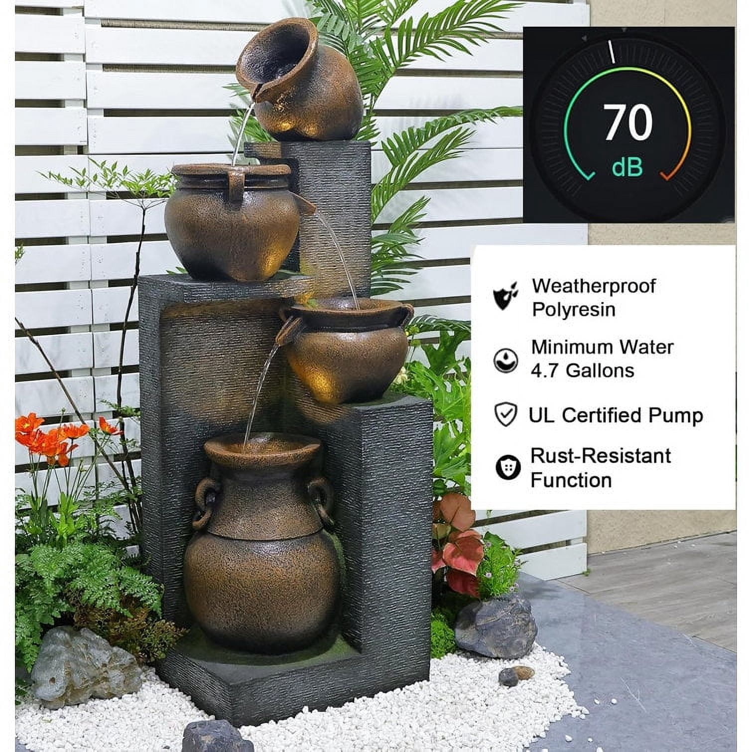 Fountain 4 Tiered Floor Standing Outdoor Water Fountains and Waterfalls for Garden