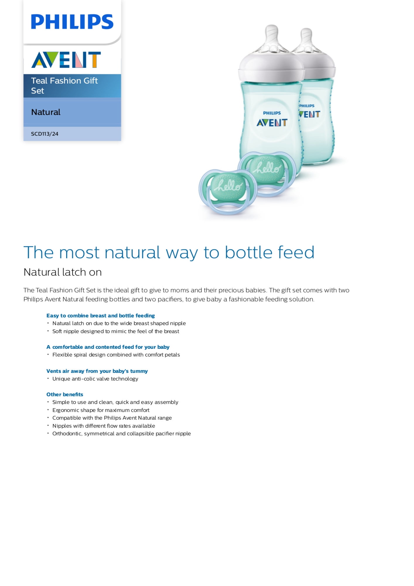 Philips Avent Natural Baby Bottle Teal Gift Set SCD113/24
