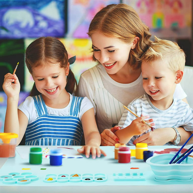 Silicone Painting Mat with Foldable Water Cup Brush Holder 14 Wells Artist  Kids DIY Painting Art