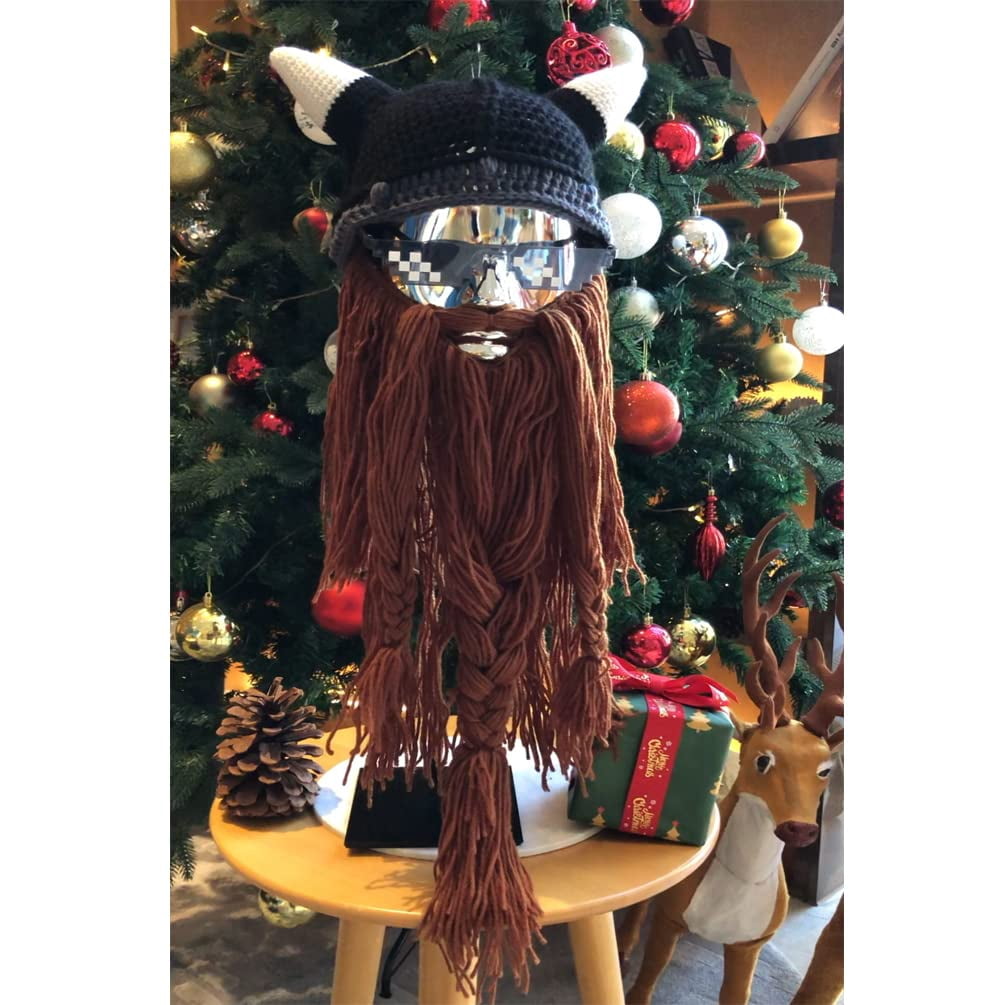 Winter Warm Mask Knitted Wool Funny Skull Cap Wig Beard Hats Handmade Knit Warm Winter Caps Ski Funny Mask Beanie for Men Women