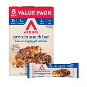 Atkins Snack Bar, Caramel Chocolate Nut Roll, 7g of Protein, Keto Friendly, 8 Count