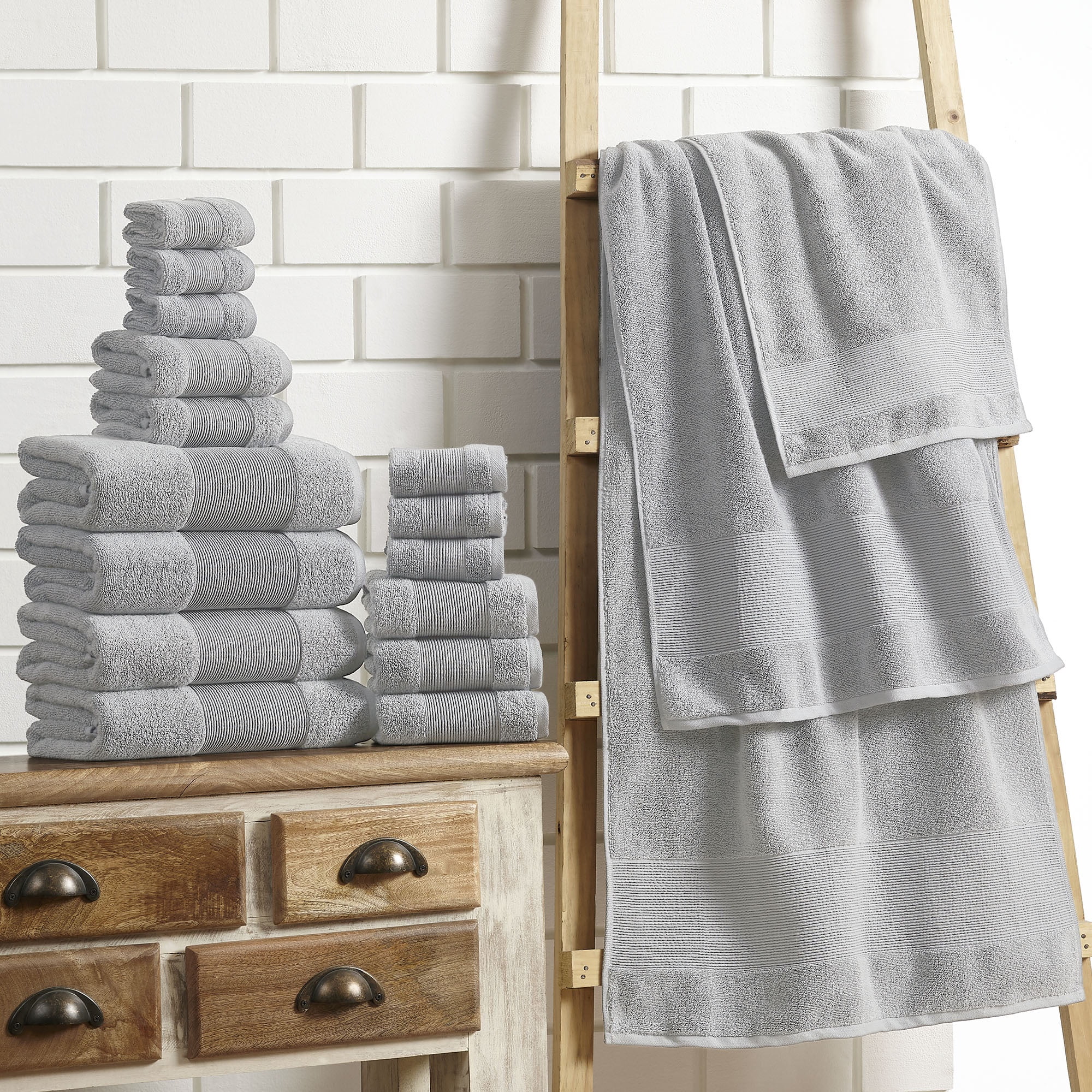 Modern Threads Aircloud 18-Piece Cotton Bath Towel Set, Gray