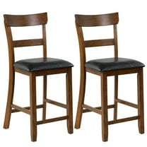 Resenkos 2 Pieces Counter Height Chair Set with Leather Seat and Rubber Wood Legs, Bar Height Stools, Bar Stools for Kitchen Island for Kitchen, Dining Room
