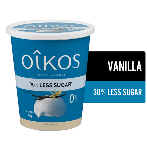 Oikos Greek Yogurt, Vanilla, Blended, 30% Less Sugar, 750 g
