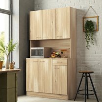 Tcbosik 70.87" Tall Kitchen Pantry Cabinets - Multi-Functional Storage Closet Cabinets with 6-Doors, 1- Open Shelves and 1- Drawer for Furniture Bedroom Home Bathroom | Oak