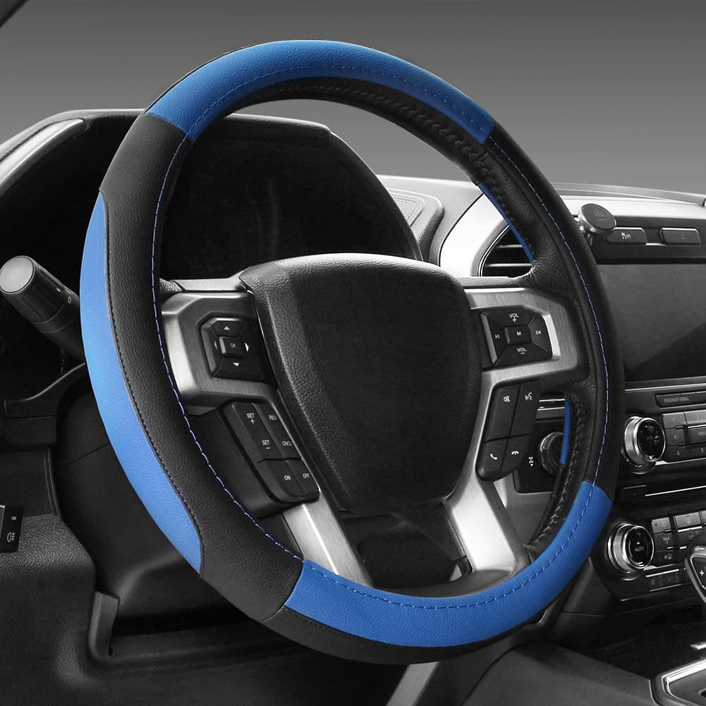 Boat Steering Wheel Cover Microfiber Leather 13-13.5 inch Black Dark Blue 