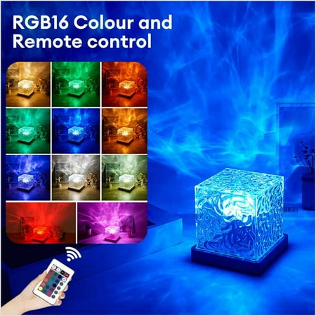 

16 Colors Crown Dimmable Crystal Lamp Water Ripple Projector Touch Night Light