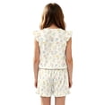 thumbnail image 2 of ZIATUBLE4S Pastel Floral Bow Print Girls Summer Romper Ruffle Cap Sleeves One-Piece Short Jumpsuit Soft Comfort Kids Casual Playsuit with Pockets for 5-6 Y, 2 of 6