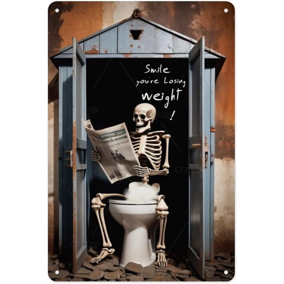 Skull Reading Newspaper Vintage Aluminum Tin Sign - Humorous Bone Fide Reader Design Decorative Metal Wall Sign, 8x12 Inches, Funny Bathroom Library Decor with a Twist