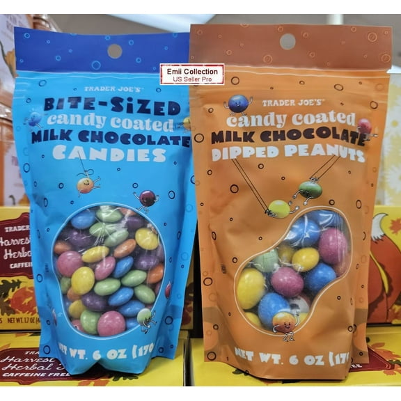 Trader Joe's Bite Sized Candy Coated Milk Chocolate Candies & Dipped Peanuts 6oz 170g (2 Bags)