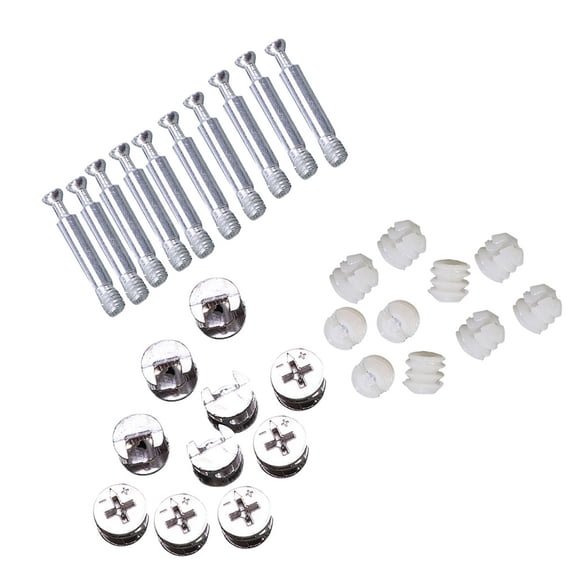 KONTONTY Furniture Cam Bolt Nuts and Connecting Dowels Fasteners White Iron and Nylon Plastic, 100 Pieces for Furniture Assembly
