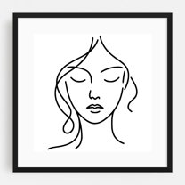 Line art beautiful woman portrait - Line Drawing Black Framed Wall Art Print 20 x 20 inches