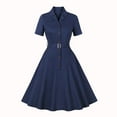 thumbnail image 1 of Gspmoly Robes Grande Taille pour Femmes aux Formes, Mode Femme Manches Courtes Col en V Col Tailleur Boutonné Vintage Ceinture Robe de Couleur Unie Robes de Cocktail pour Femmes jusqu'à 70 % de Rabais, 1 of 8