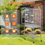 ZENY 53 Rolling Bird Cage Large Wrought Iron Cage Lovebird House with Rolling Stand White
