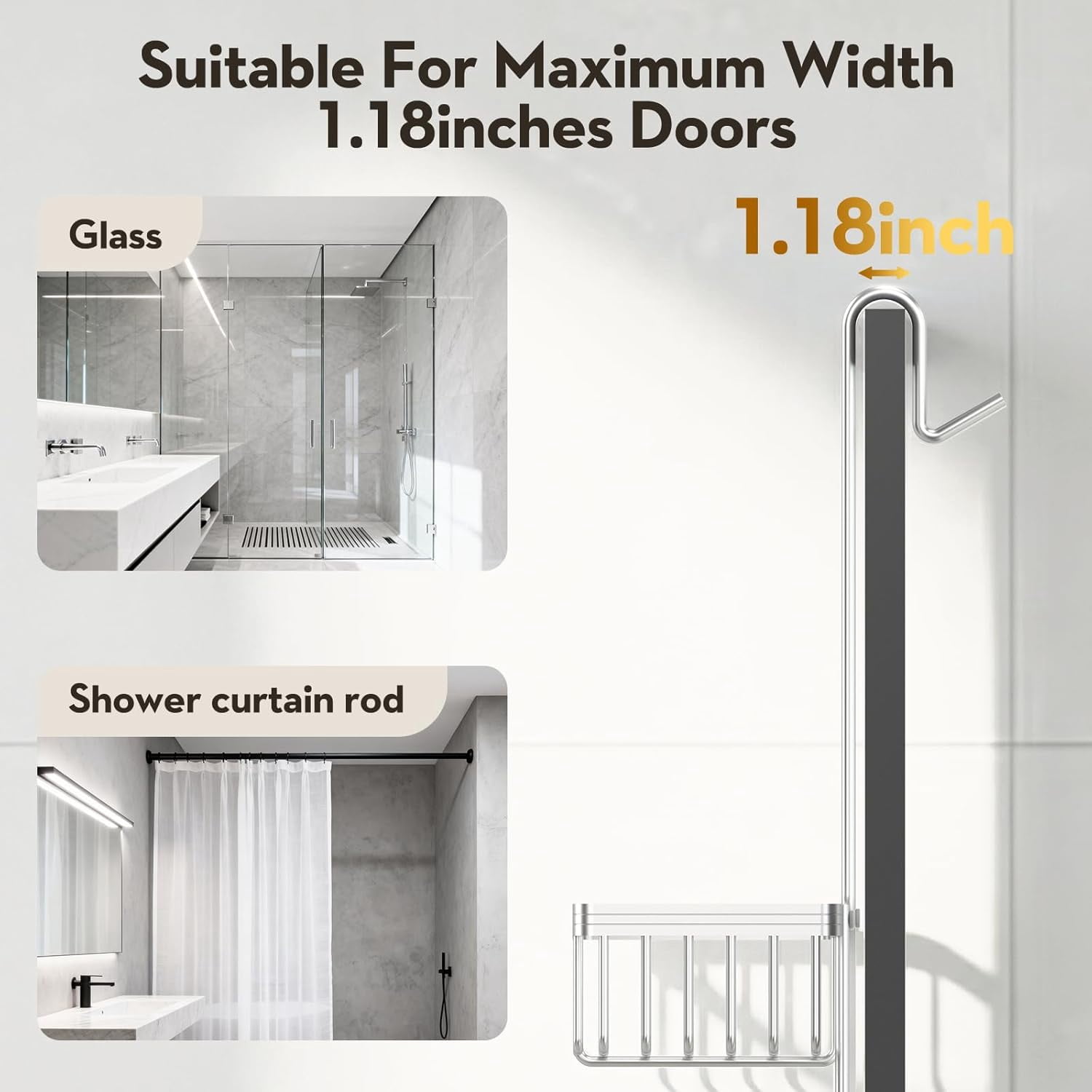 Over the Door Shower Caddy Hanging With Double Soap Holder Never Rust Hanging Shower Caddy With 4 Hooks Hanging Bathroom Organizer No Drilling Shelves for Bathroom Storage Silver