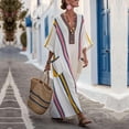 thumbnail image 2 of Lispipm Women Cotton Linen Dress Side Pockets Summer Oversized Half Sleeve V Neck Dresses Ladies Color Blocking Vacation Clothes, 2 of 3