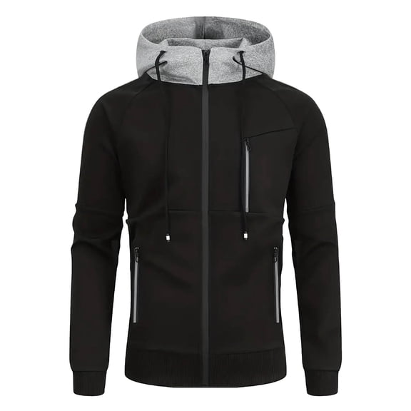 BXINGOHAI Mens Thin Fleece Hoodies Sweatshirt Full Zip Up Hooded Pullover Tops Drawstring Long Sleeve Sweatshirts Outdoor Running Shirts With Pocket Today Sales Black,XXL