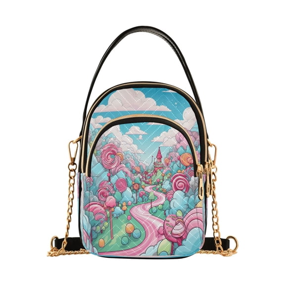 ALAZA Chain Crossbody Bags for Women Pink and Blue Landscape Shoulder Handbag Phone Purse