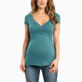 thumbnail image 4 of Ohufall Women's Maternity T Shirts Fashion Casual Criss Cross V-Neck Nursing Tops Summer Solid Color Short Sleeve Pregnancy Blouses for Breastfeeding, 4 of 9