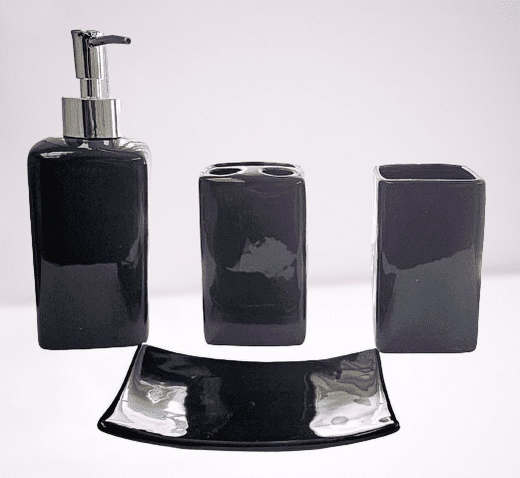 17 Pieces Bathroom Complete Set Shower Curtain with Hooks and Ceramic Accessories Set ( Mosaic Black )