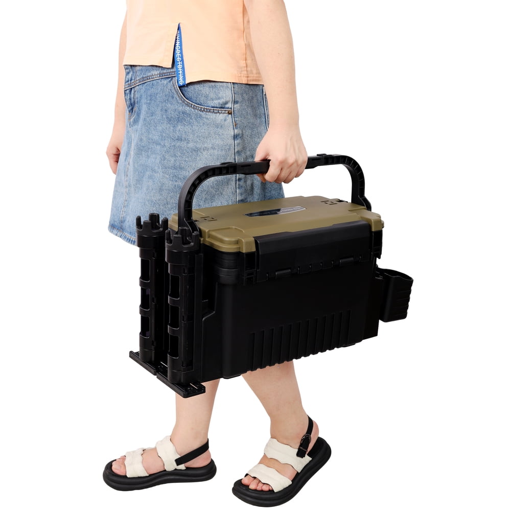 Dual-Layer Large Fishing Tackle Box Organizer (Army Green)