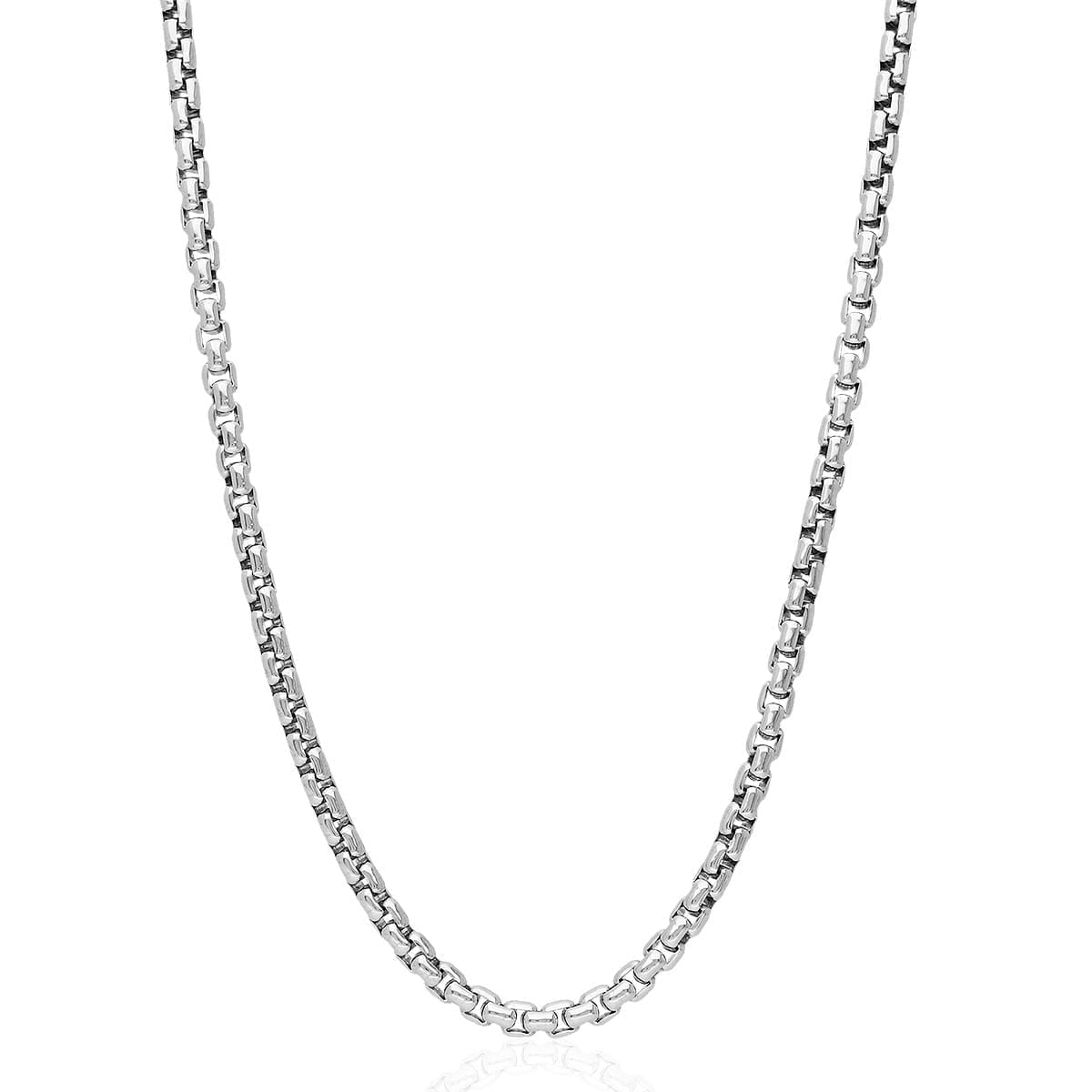 Genuine Solid Sterling Silver 3MM Round Box Link .925 Rhodium Heavy