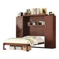 thumbnail image 6 of Full Size Murphy Bed with 2 Wardrobe and Storage Shelf, Wall Bed Frame Folding into Cabinet Design, Multifunctional Foldable Platform Bed for Guest-Room, Bedroom, Walnut, 6 of 10