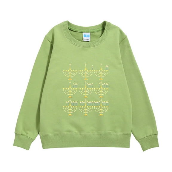LRen Kids Chanukah Menorah Print Warm Sweatshirt Long Sleeve Cozy Pullover for Boys Holiday Comfort Wear Green 18-24 Months