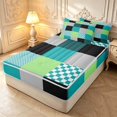 thumbnail image 2 of Manfei Geometric Check Zipper Twin Comforter Sets with Fitted Sheet and 2 Pillowcases,Modern Checkered Zipper Bedding Set,Teal Blue,Black Reversible,4pcs, 2 of 8