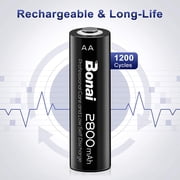 BONAI AA Rechargeable Batteries High-Capacity 2800mAh 1.2V NiMH Battery Low Self Discharge Pre-Charge Double AA Battery 24 Pack
