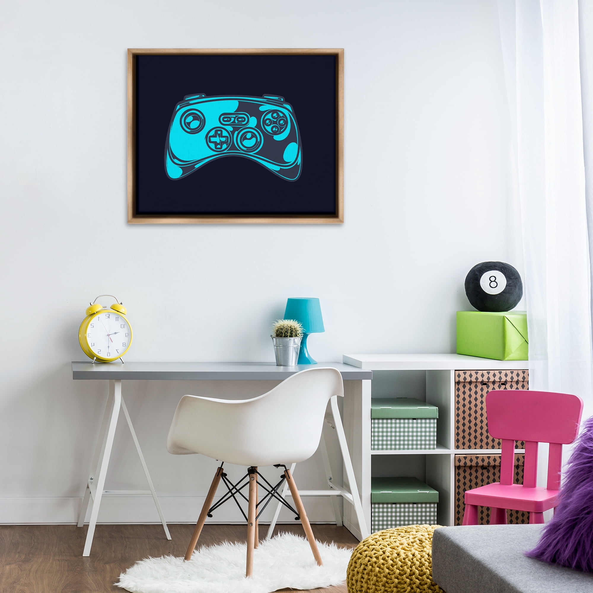 Stupell Industries Gaming Controller on Black Entertainment Painting Brown Floater Framed Canvas Art Print Wall Art, 31 x 25