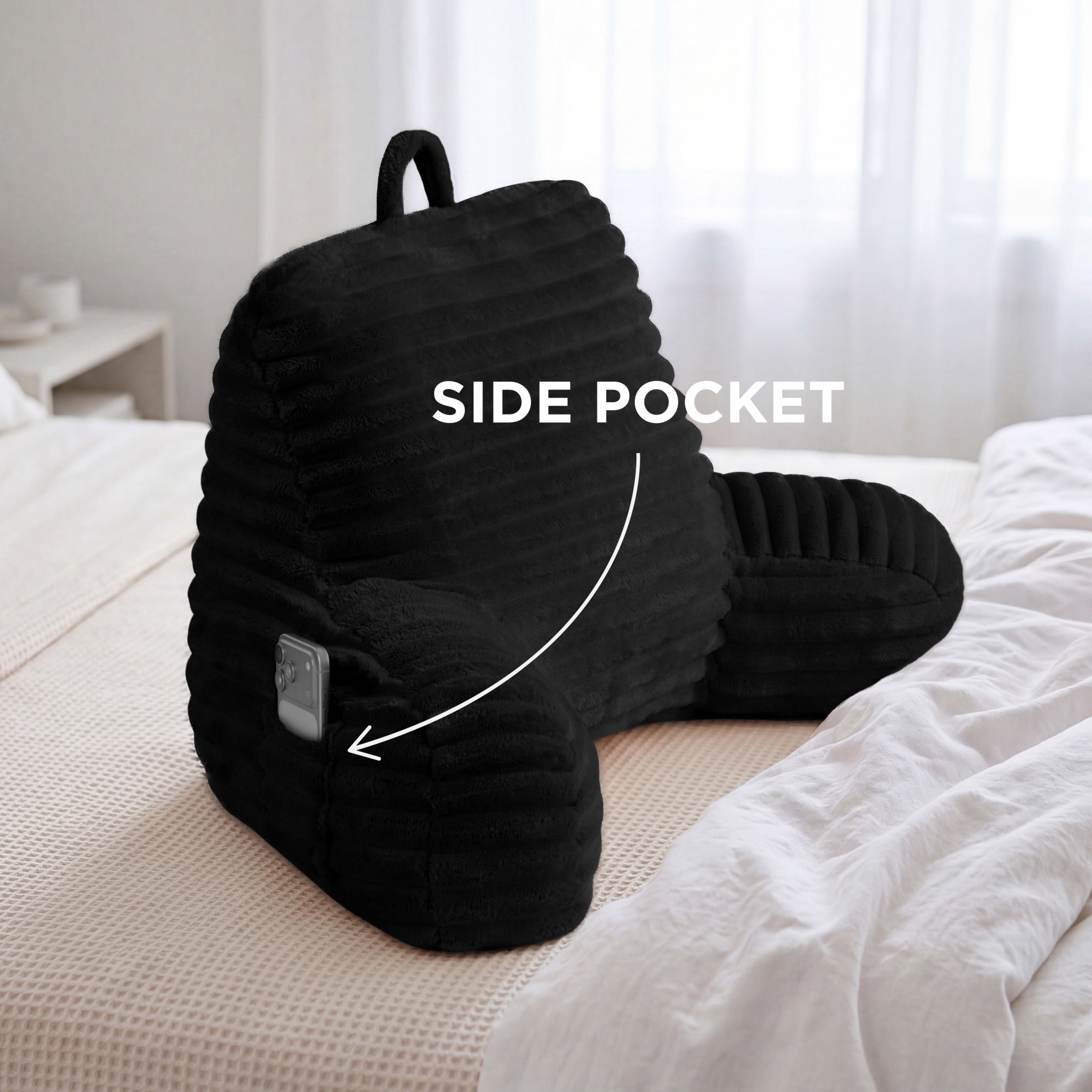 The Sheet Lab Ribbed Plush Backrest Pillow, Black, 30" x 17" x 17"