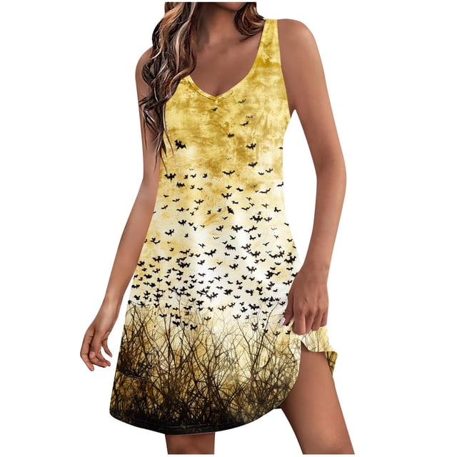Summer Dress for Women,Dress for Women,Womens Summer Fashion Printing Pocket Sleeveless V-Neck Dress,Womens Summer Dress,Womens Summer Dress