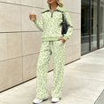 thumbnail image 4 of Light Green Leopard 2 Piece Sets for Women Half Zip Stand Collar Pullover Wide Leg Pants with Pockets, Soft Casual Loungewear Fall Winter Vacation Resort Outfits, 3XL, 4 of 9