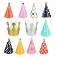 thumbnail image 2 of Lindos Gorros de Cumpleaños en Varios Colores y Diseños: Rayas, Lunares, Cuadros, etc., 8 Gorros de Cumpleaños y 2 Coronas de Cumpleaños de Papel, 2 of 4