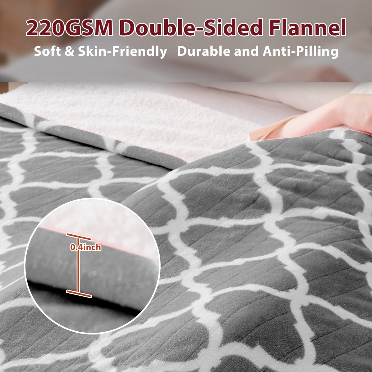 Heated Blanket Electric Queen 84X90, Heating Throw with 10 Levels 8 Hours Auto Off, Grey Soft Cozy Flannel Blanket Winter Warmer, Heated Protection ETL Certification Keep Warming in Home