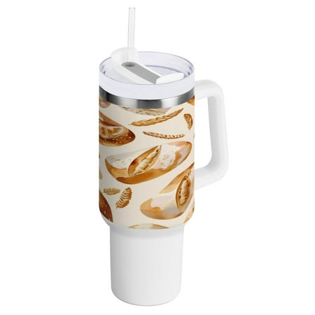

40 Oz Car Handle Water Bottle 10.8x3.85 Inch Handle And Straw Travel Water Bottle Reusable Stainless Steel Water Bottle Brown Bread