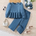 thumbnail image 2 of Afdoent Kid Girls Clothes Two Piece Outfit Autumn Casual Blouse With Puff Sleeves And Flared Pants Toddler Kids Fashion Comfortable Playwear Daily Wear 3-4 Years, 2 of 9