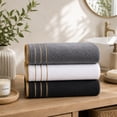 thumbnail image 6 of QualiVow Soft Coral Fleece Towel Set with Gold Striped Border for Bathroom Use, Absorbent Hand Towels for Daily Face Washing and Home Care, 6 of 7