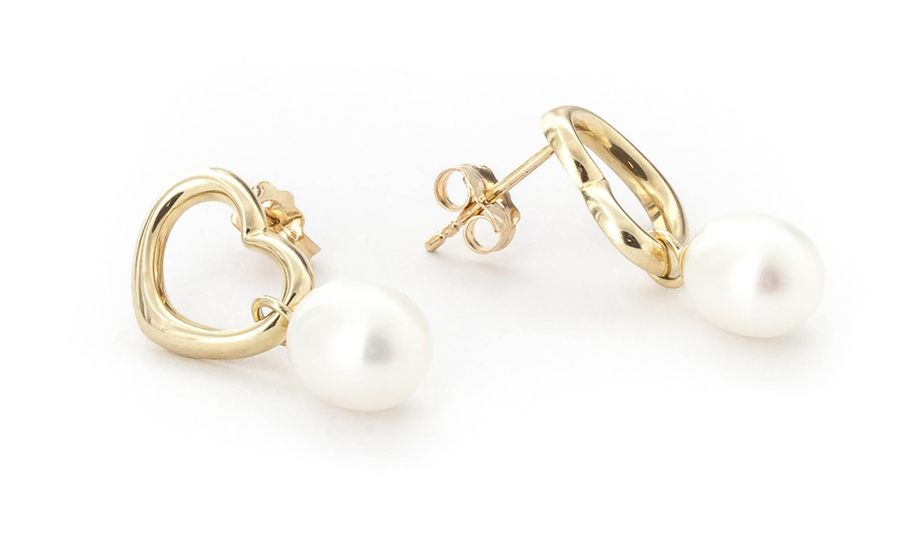 Galaxy Gold 8 Carat 14k Solid Gold Open Heart Stud Earrings with Dangling Freshwater-cultured Pearls - image 3 of 5