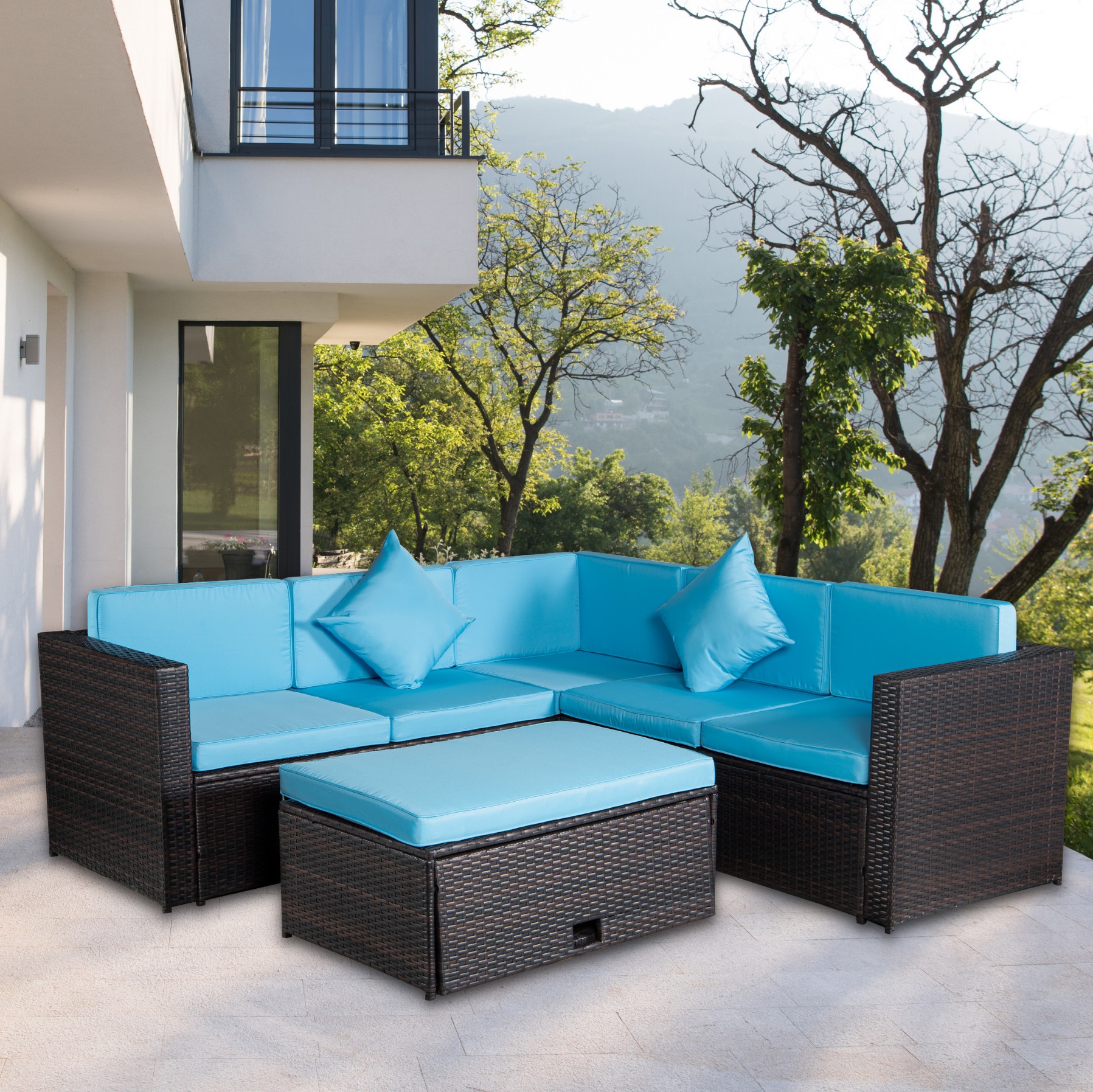 Outdoor Furniture Sets Sofa Sets, 4 PCS Conversation Sets Sectional Furniture Set with 2 Loveseat, Corner Chair, and Wicker Table for Garden Poolside Deck, LJ3267 - image 1 of 11
