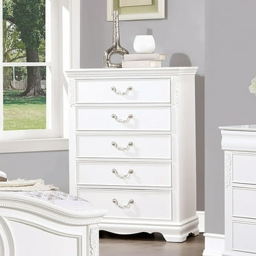 Furniture of America Heyd 5-Drawer Solid Wood White Chest with Nickel Pulls