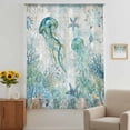 thumbnail image 3 of Teal Jellyfish Coastal Sheer Curtains 108" Extra Long, Summer Beach Coral Nautical Ocean Light Filering Curtains, Privacy Drapes Simi Floor to Veiling Curtain for Living Room Large Window Treatment, 3 of 9