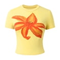 thumbnail image 4 of HOWPAY Women T Shirt Floral Print Vintage Boho Tee Tops Summer Loose Fit Short Sleeve Crew Neck T-Shirt Oversized Cozy Y2K Streetwear Yellow M, 4 of 8