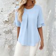 thumbnail image 2 of CAIVO Women Blouses Dressy Casual Summer Loose Fit Ruffle Cap Sleeve Tunic Shirts Short Sleeve O-Neck Solid Color Soft Tops, 2 of 4