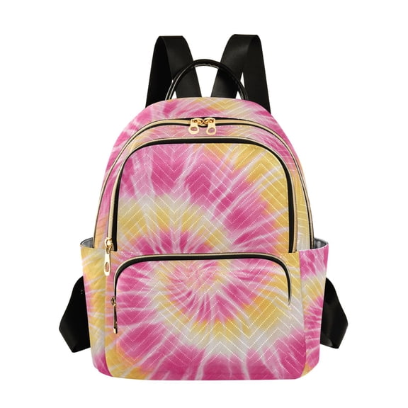 Pink Yellow Spiral Tie Dye Quilted Backpack Fashion Daypack Commuter Bag for Women 8.5 L